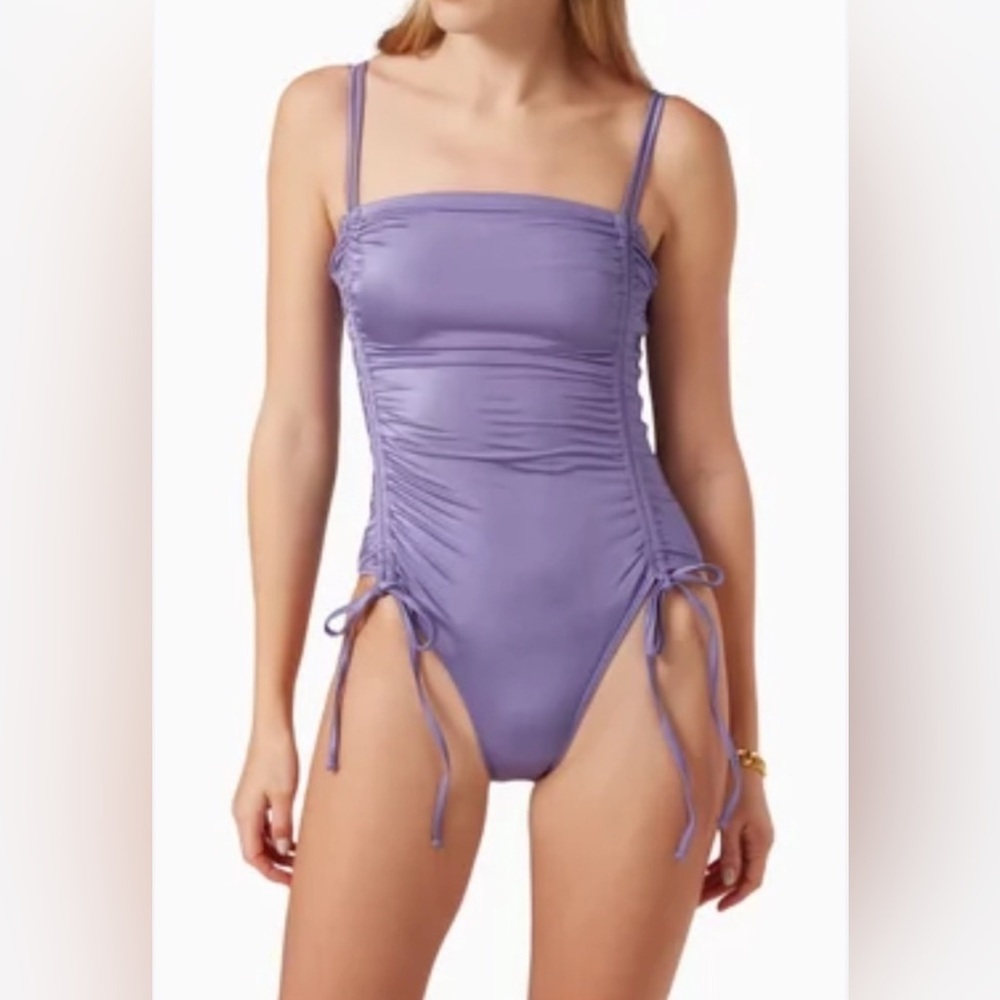 NWT Good American Metallic Purple One Piece Swimsuit Ruched Sz 2